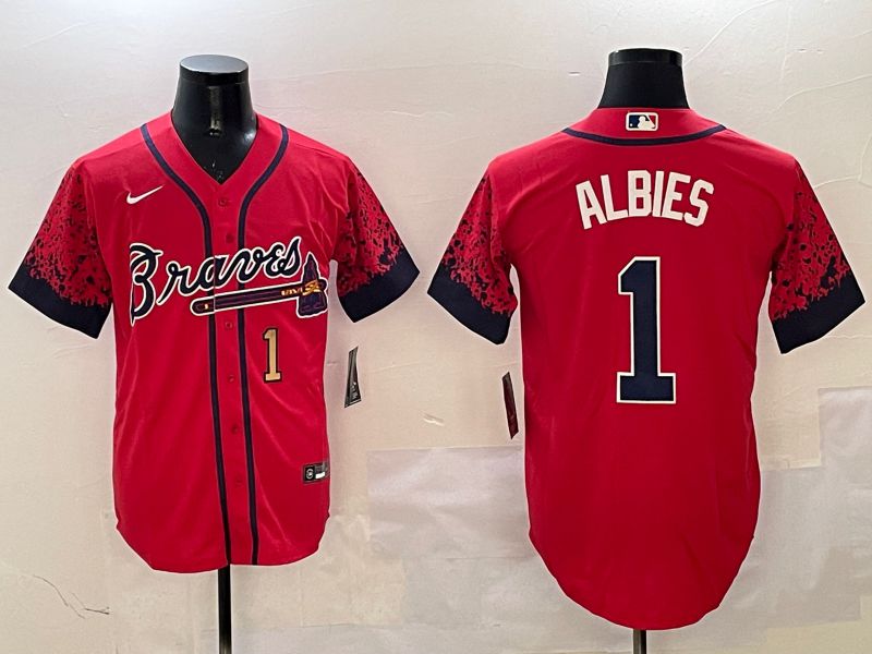 Men Atlanta Braves 1 Albies Red Fashion Game 2025 Nike MLB Jersey style 3